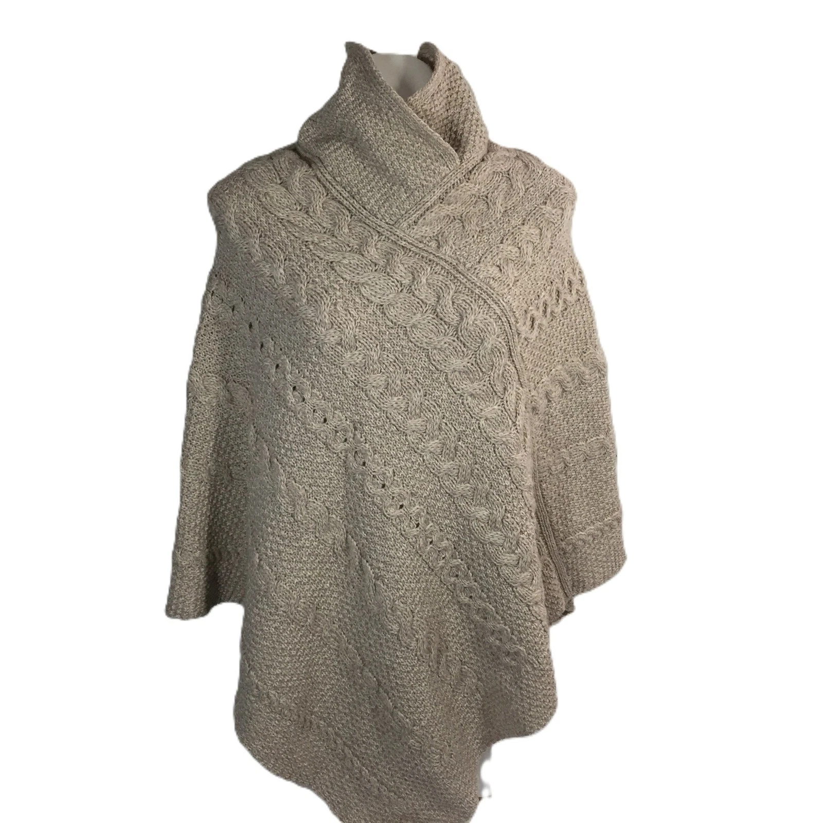 Inis Crafts Poncho Womens Small Medium Merino Wool Cable Knit Ireland