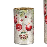 Led Tischlampe Zylinder Weihnachtskugeln Silber Rot H. 15Cm Glas Formano Wa