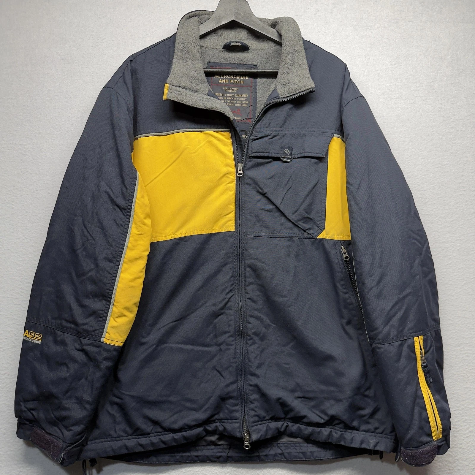 Abercrombie Fitch Jacket Mens XL Blue Yellow Fleece Lined Full Zip Windbreaker
