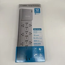 NEW NIB Genuine Belkin BE112230-08 12-Outlet Power Strip Surge Protector Slim