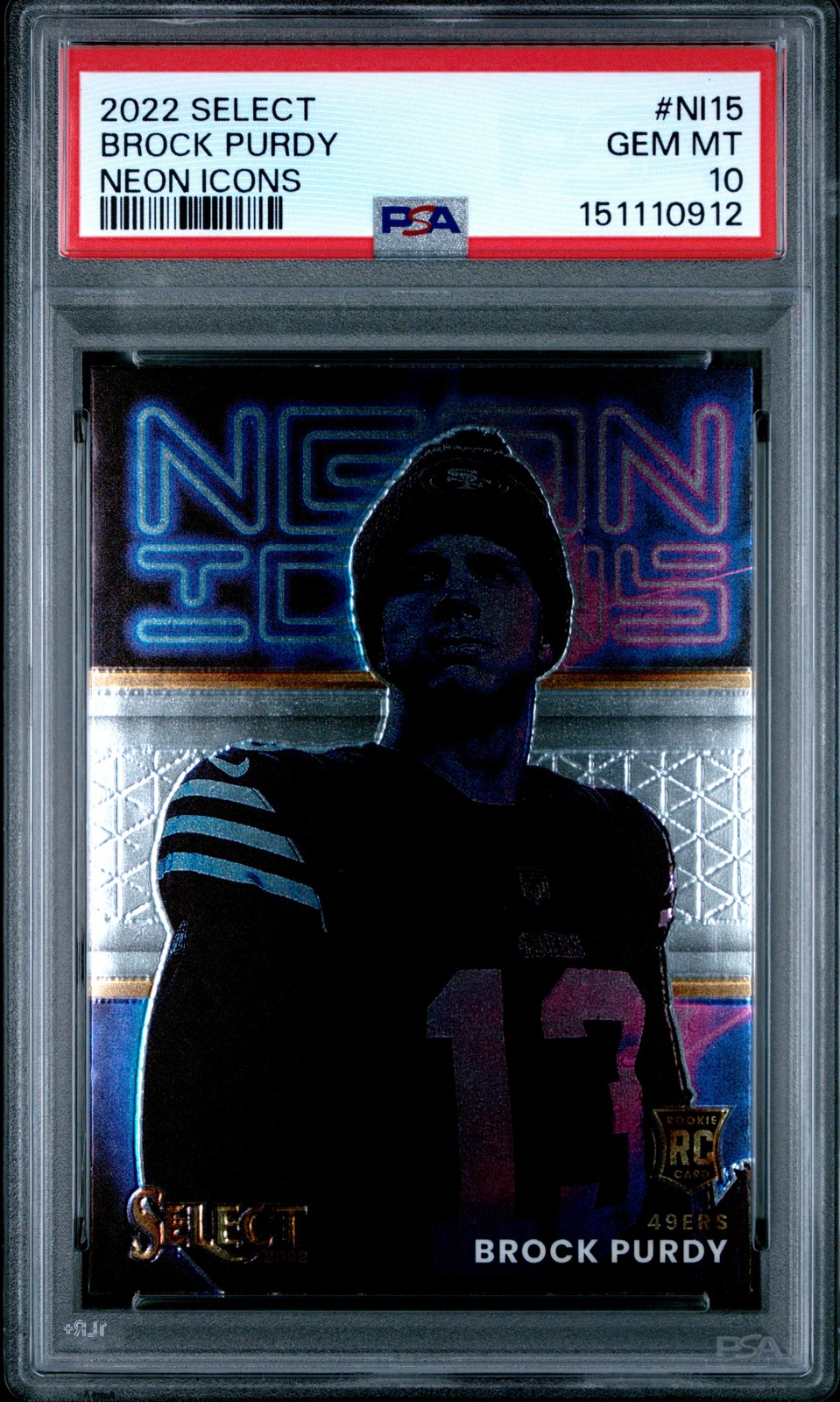 2022 PANINI SELECT NEON ICONS #NI15 BROCK PURDY ROOKIE RC PSA 10