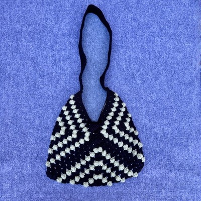 Boho Granny Square Triangle Crochet Bag Black Green