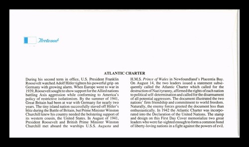 DR JIM STAMPS US COVER WWII ATLANTIC CHARTER 50TH ANNIVERSARY FDC FLEETWOOD - Picture 2 of 2