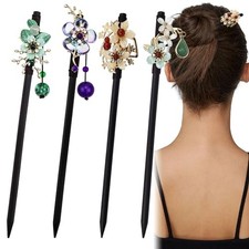 4 PACK Japanese Chinese Wooden Hair Stick, Hairpin with 4 Different Style 1