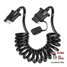 4 Pin Trailer Extension Coiled Cable 7.5FT, Vehicle Side and Trailer Side 4