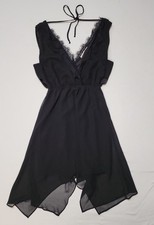 BCBG Generation XS Black Chiffon Lace Asymmetrical Cocktail Sleeveless Dress