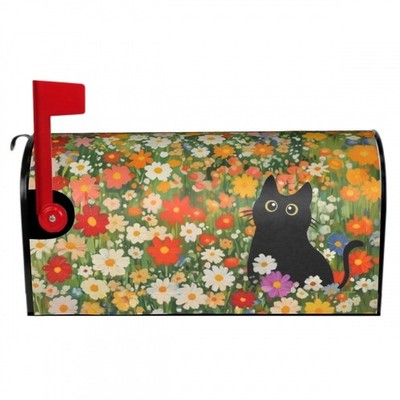 Standard Size Magnetic Wildflower Black Cat Mailbox Cover 18 x 21 Spring Season