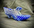 Fenton Glass Blue Swirl Iridescent Shoe w/Secret Slipper Book