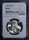 1952-D 50C FRANKLIN SILVER HALF DOLLAR KM# 199 NGC MS 64 A6404