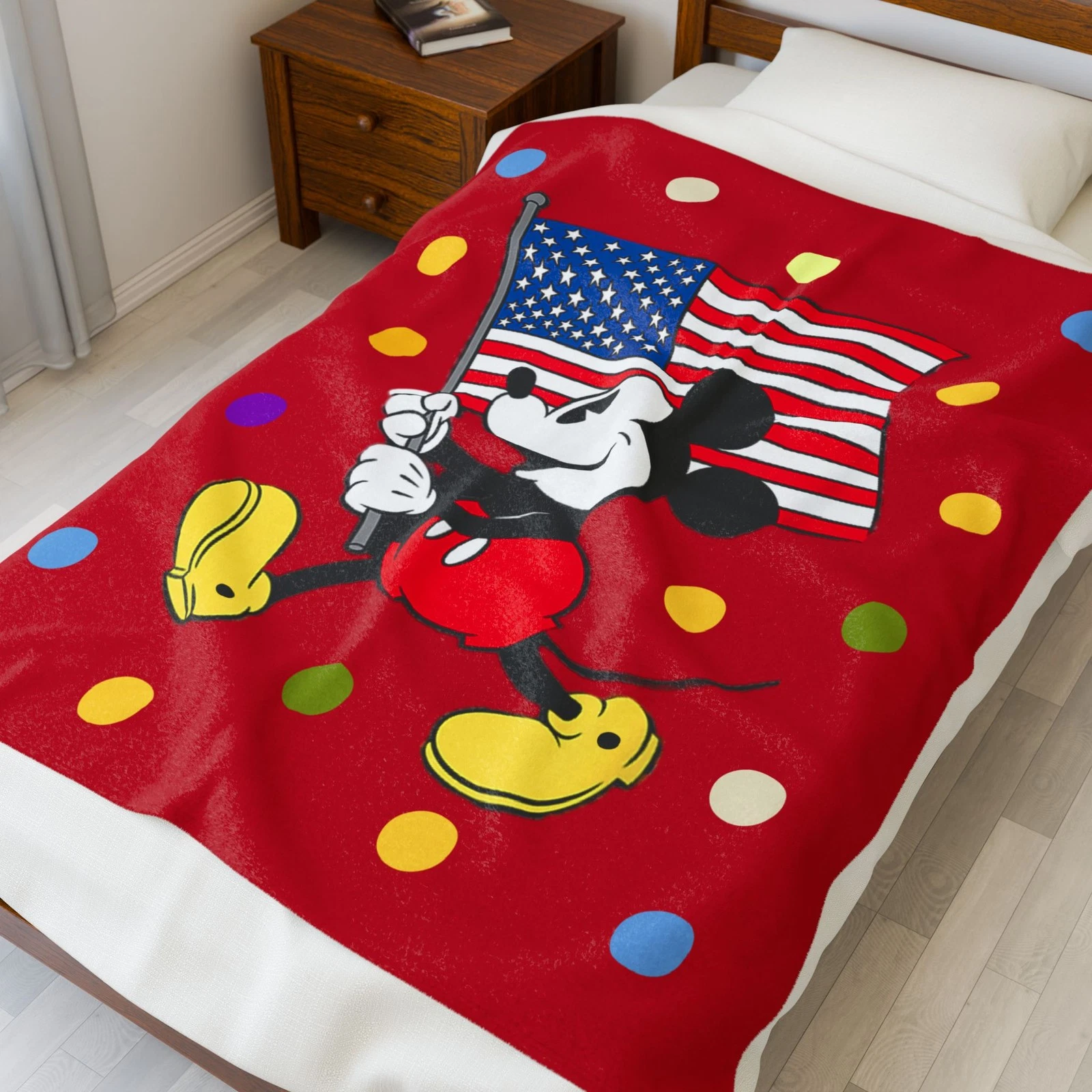 Mickey Mouse Americana Flag Plush Blanket, Cozy Throw, Kids Blanket