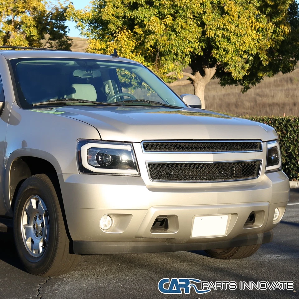 Fits 2007-2013 Chevy Avalanche LED Strip Pearl Black Projector Smoke Headlights - Image 3 of 4