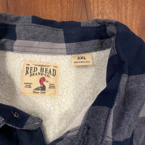 Red Head Shirt Jacket Mens 2XLarge Sherpa Fleece Flannel Buffalo Plaid Shacket - Picture 4 of 11