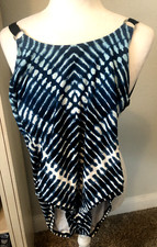 Sz 4 S XS CALVIN KLEIN Blue Tie Dye SWIMSUIT Bathing Suit 1 PC SWIM TANK Black