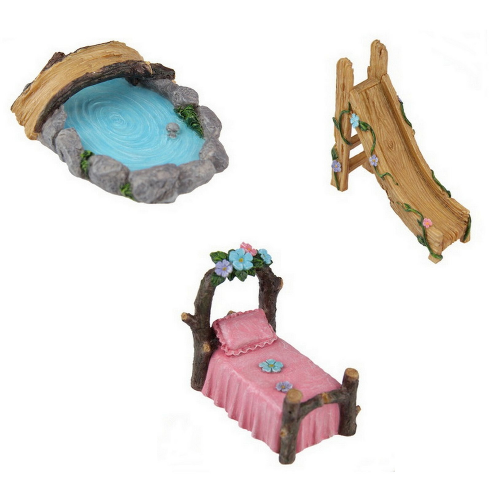 Fairy Garden BED SLIDE POND Set Ornament Miniature Statue Figurine Home Decor