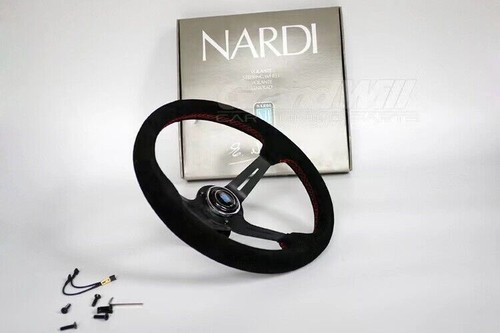 NARDI 350MM 14' Deep cone 90mm Suede Leather Red stitch Sport Steering Wheel - Picture 4 of 5