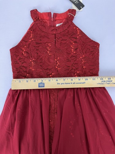 Flower Girl Dress Girls Size 8 Rhinestone Floral Lace Maxi Pageant Dress Red - Picture 10 of 11