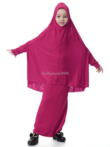 Muslim Kids Girl Long Scarf Hijab+Dress Islamic Prayer Kaftan Arab Maxi Clothing - Picture 33 of 47
