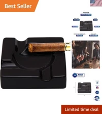 Durable Ceramic Ashtray with Four Cigar Holders - Perfect for Outdoor Gatherings
