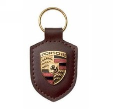 1x porsch 911 Boxster Cayenne Leather Key Ring Key Chain Crested Brown