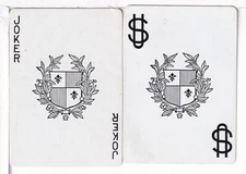 Two Single Playing Card Jokers, "Shield", USPC/Congress, USA, 1980's