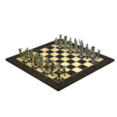Schachspiel Tiger Ebenholz & Ahorn Brett 20'' römische Metallfiguren 3,8''