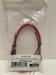 Data Cable 18" SATA Red Straight 180 Degree Angle Connector SC-SATA3-18 Red