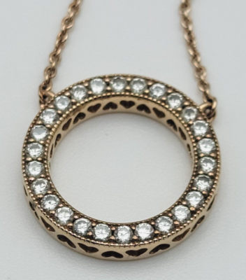PANDORA Logo Pave Circle Collier Necklace Rose Gold Plated Sterling Silver