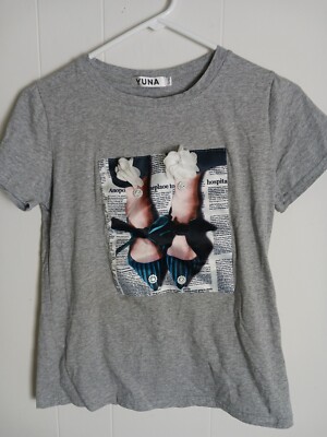 YUNA Fashion Gray Youth Girls Graphic Tshirt Size L/XL | eBay