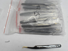 Bulk Wholesale Lot 50 Curved Boot Pinpoint Tweezers Black Steel w Gold Tip 4.75"