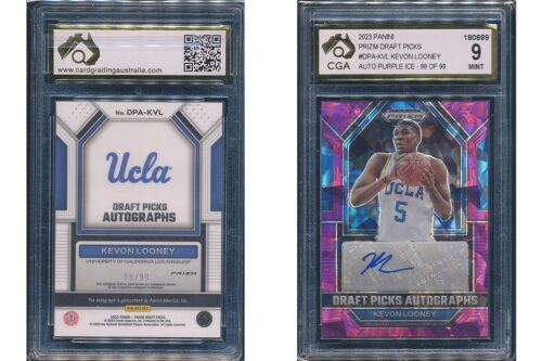 2023-24 Panini Draft Picks Autographs Purple Ice #DPA-KVL Kevon Looney CGA 9 - Picture 3 of 3