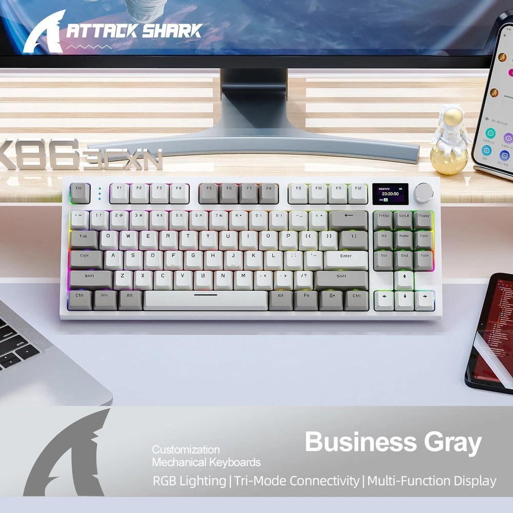 Wireless Mechanical Keyboard with Bluetooth and 2.4GHz Connectivity, LED Multicolor Backlit Display for Gaming and Productivity
