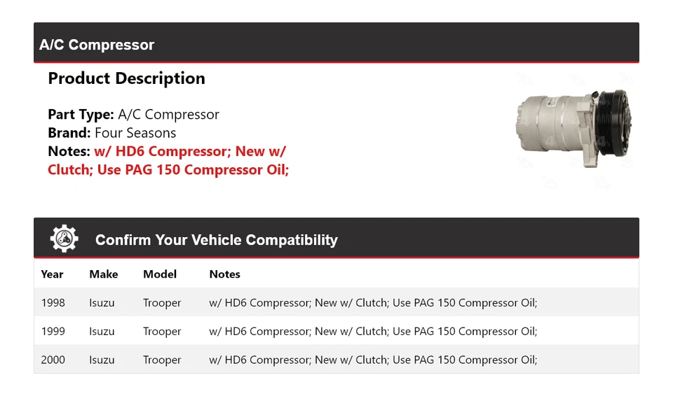Компрессор кондиционера Isuzu Trooper 1998-2000 4 сезона 1999 - Изображение 2 из 4