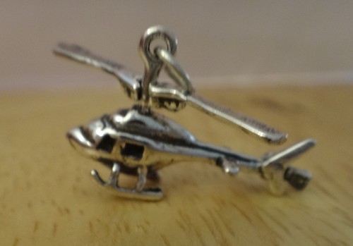 Dije de helicóptero móvil detallado de plata esterlina 3D 16x30 mm - Imagen 2 de 5