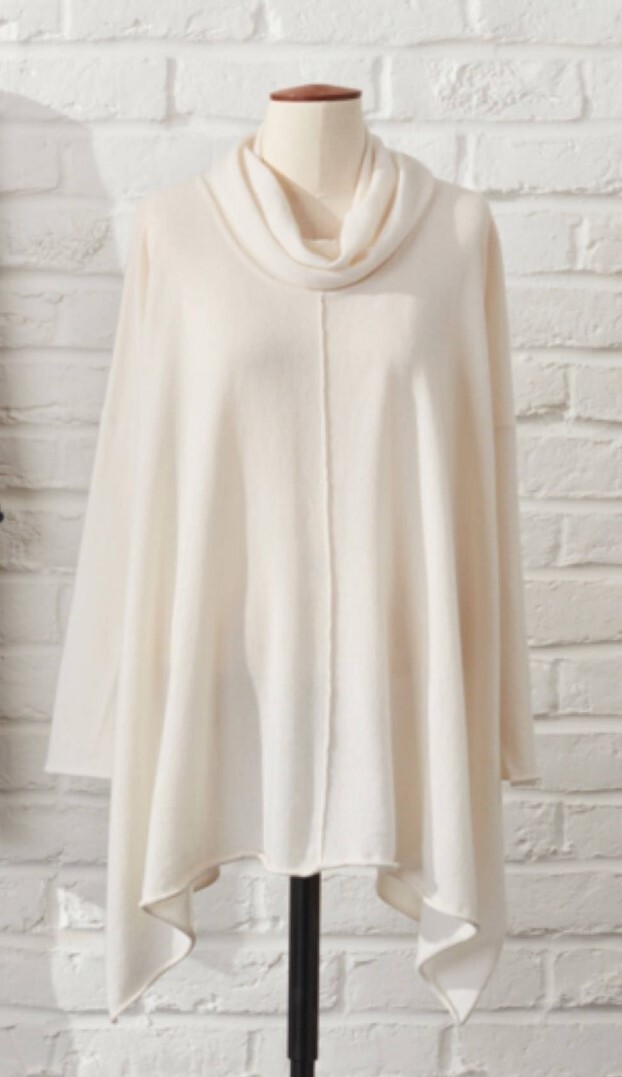 NEW Eskandar BONE Cashmere 34" Long Monk Cowl Neck Drop Sides Sweater O/S