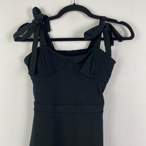 ModCloth Solid Black Mini Dress Size Small Tie Straps Sleeveless Smocked - Picture 2 of 10