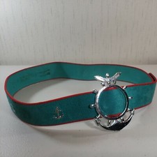 Vintage Felice Turquoise Green Leather Belt Nautical Anchor Boat Wheel Buckle