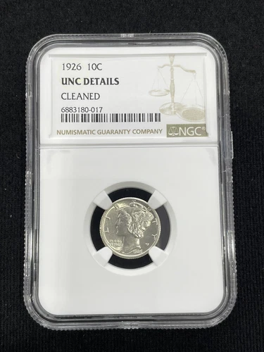 1926 10C Mercury Dime NGC UNC Details Cleaned