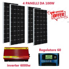 Kit Fotovoltaico 3 KW Pwm Inverter 6000W 4Pannello Solare 400W regolatore 60 amp