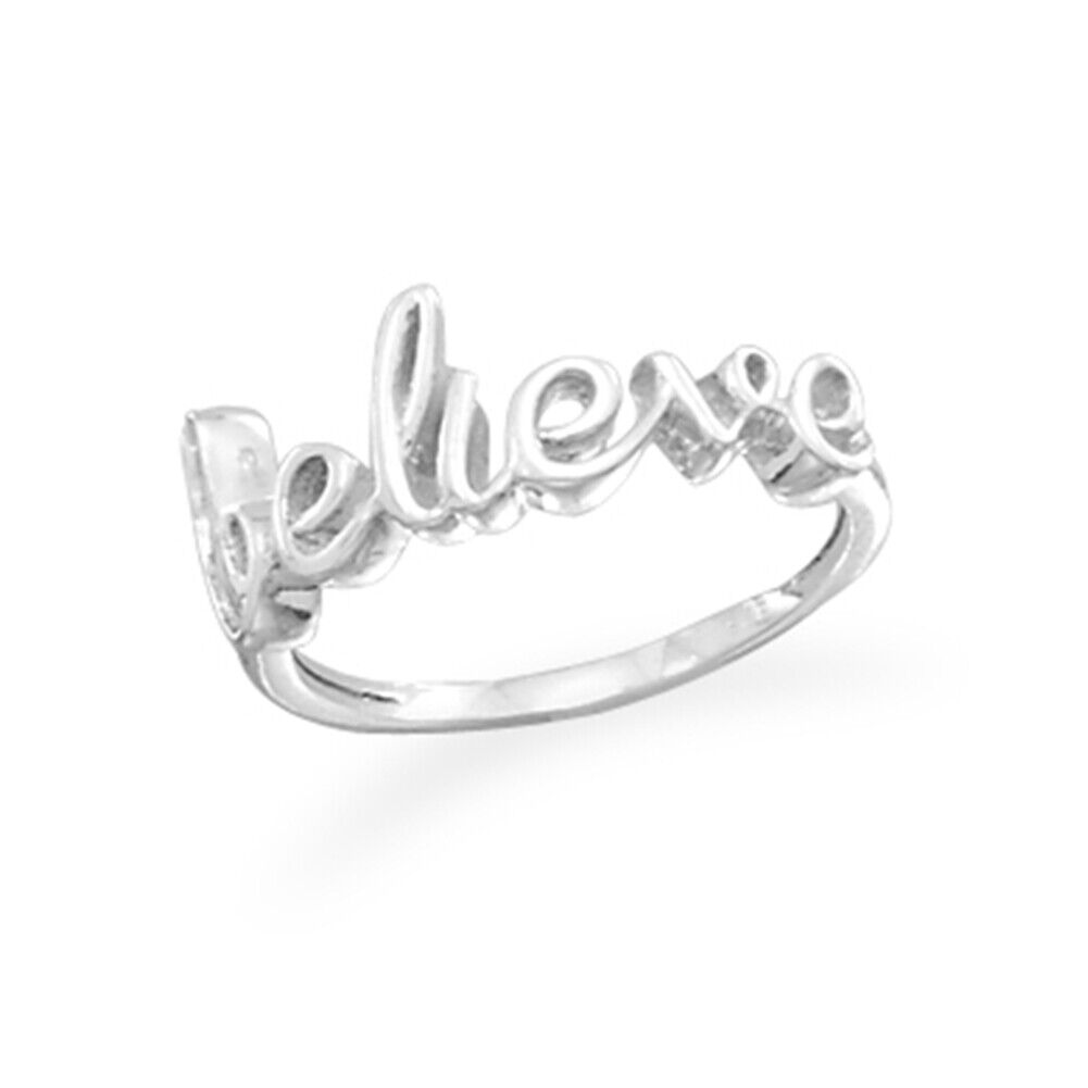 Sterling Silver Believe Ring Script Cursive Writing Sterling Silver Believe Ring Script Cursive Writing