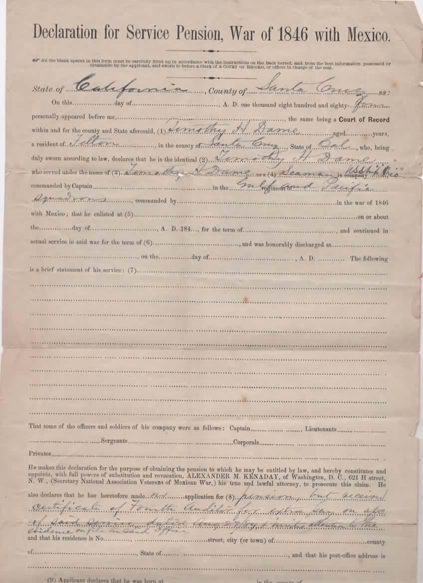 Mexican War Pension Application   11th U.S. Infantry Regiment vet   1880s