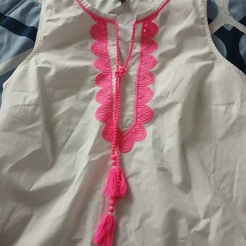 Talbots White / Pink Tassel Tie Shirt XS - Picture 6 of 11