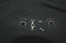 NEW Mens Black Silver Square Cuff Links Shirt Studs Formal Tuxedo Tux Cufflinks
