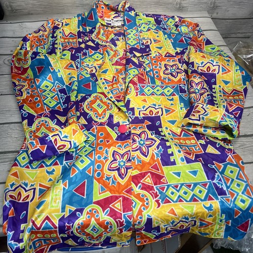 Caron Components Jacket Womens 10 Multicolor Open Front Artsy Vintage USA 90’s