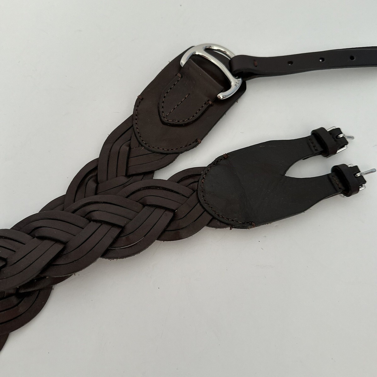 RALPH LAUREN Dark Brown leather silver metal Buckles belt size Large Tri Braided RALPH LAUREN Dark Brown leather silver metal Buckles belt  main image 2