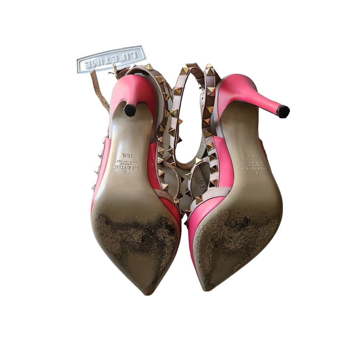 サンダル・ミュール VALENTINO Antiqued pink leather Rockstud slippers Valentino Garavani Rockstud-embellished Leather Mules | Pink