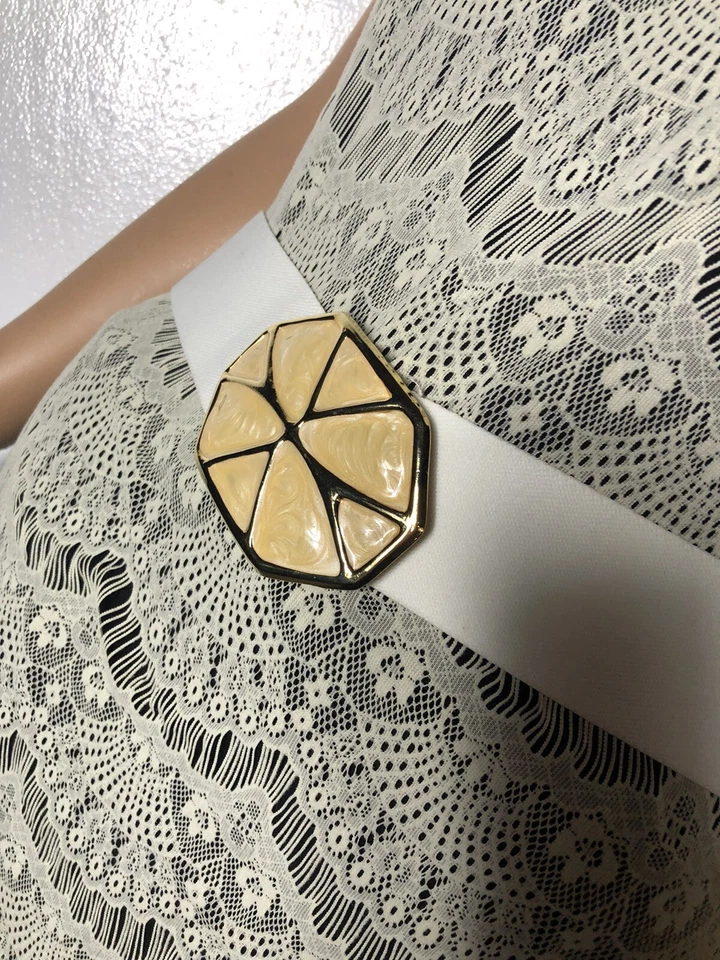 "Cinturón de cintura elástico blanco Day-Lor vintage años 80 caramelo esmalte hebilla 36"" de largo" Foto 2 de 4