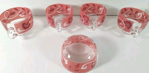 4er Set ARC France Teetassen eine Schale rosa Blumenmuster MCM - Bild 2 von 11