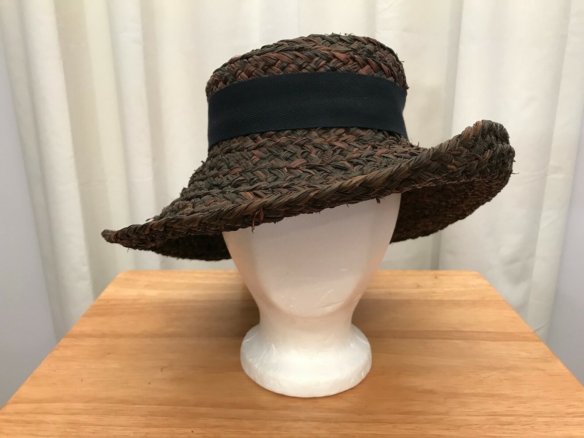 Helen Kaminski Dk Brown Newport II Raffia Straw Hat w/ Blk Ribbon