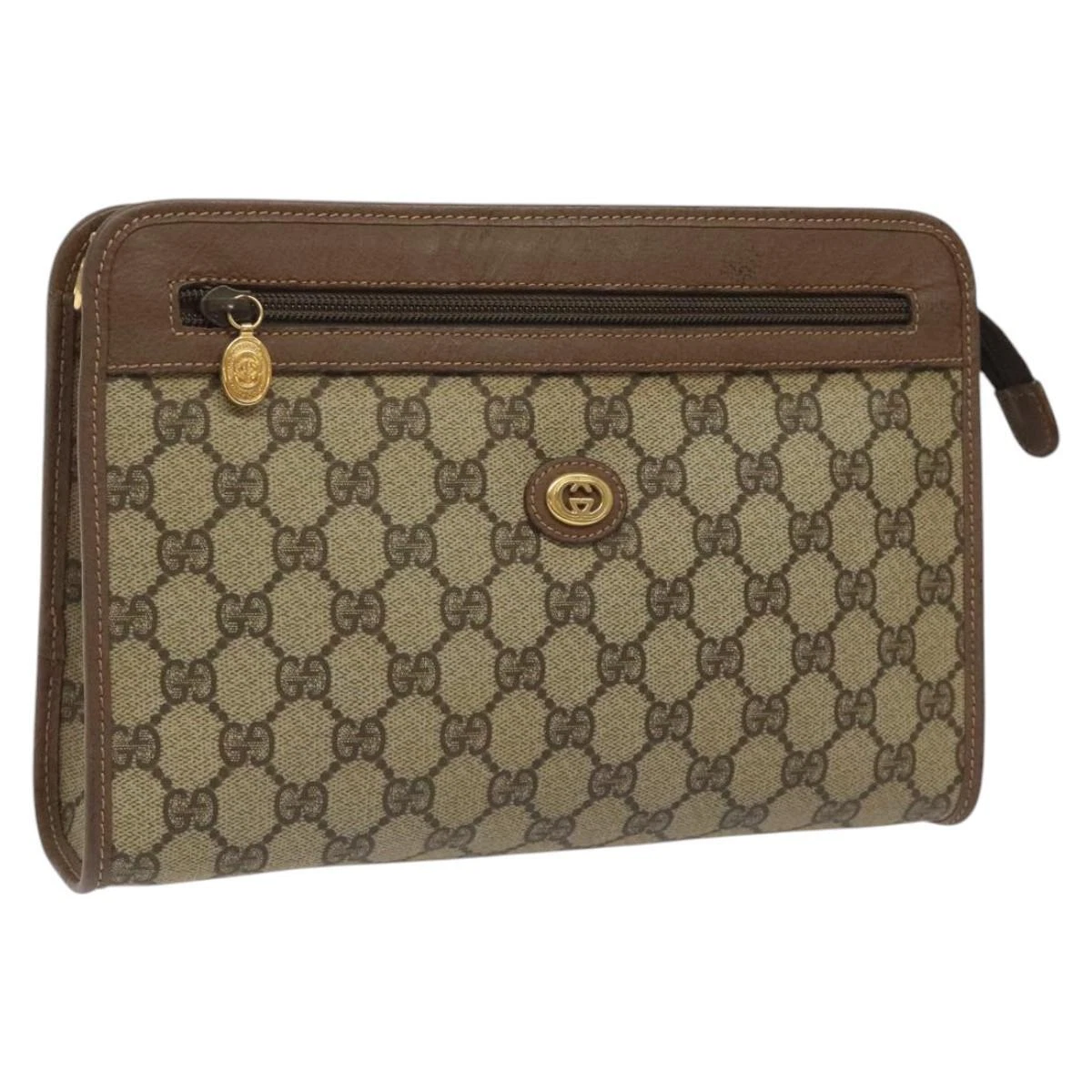 Sac pochette GUCCI GG Supreme PVC beige or 014 122 6063 authentique 106766