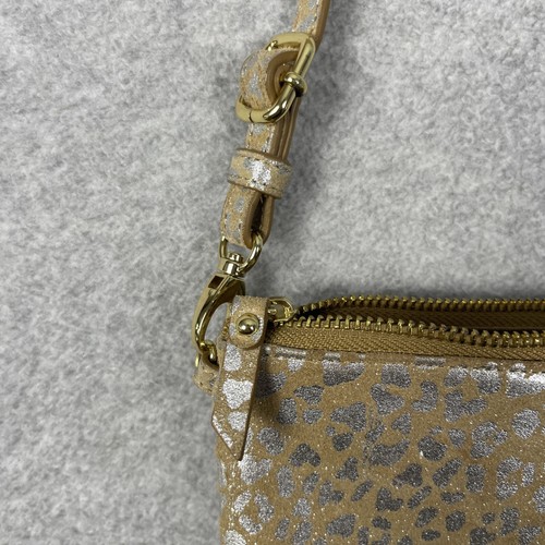 Lodis Tan Silver Leopard Print Envelope Crossbody Wallet Wristlet Suede - Picture 9 of 12